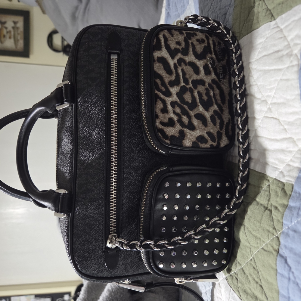 Stylish Black and Leopard Print Women's Bag